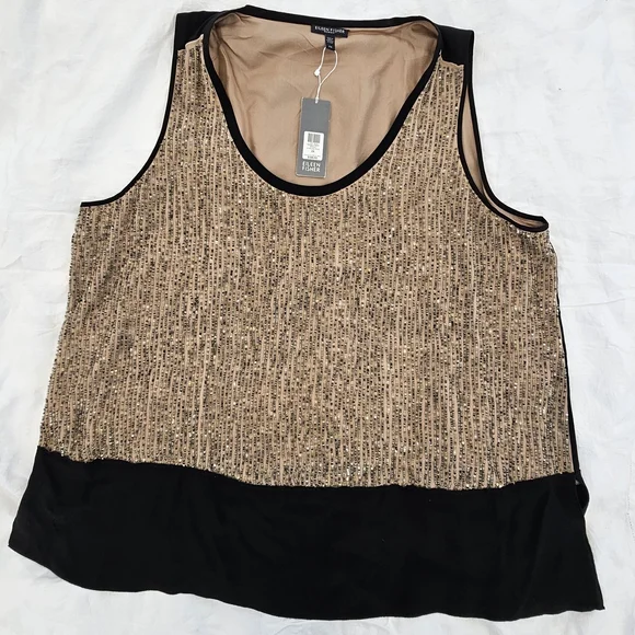 Eileen Fisher Black and Gold Tank Top - Picture 1 of 10